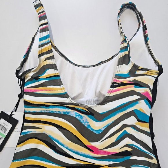 DKNY Mesh Side-Stripe Ruched One-Piece Swimsuit Size 8 - Picture 11 of 12
